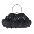 Retro schwarze Pailletten Perlen Abendtasche mit Metallgriff, elegante Handtasche für Party. - Schwarz