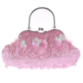 Elegante rosa Pailletten Perlen Abendtasche Handtasche mit Metallgriff für Damen. - Rosa