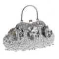 Handgemachte silberne Pailletten Perlen Abendtasche Clutch mit Metallgriff fur Damen. - Silber