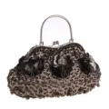 Detailansicht der Vintage Pailletten Perlen Abendtasche mit Metallgriff, eleganter Partybeutel. - Dunkelbraun