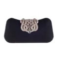 Zwarte avondtas clutch voor dames met sprankelende kristallen kroon sluiting harde schaal. - Zwart