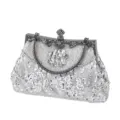Vintage kraal avondtasje, elegante zilveren pailletten feest handtas voor vrouwen. - Zilver