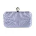 Elegant pleated evening clutch bag with pearl rhinestone clasp for women wedding party. - Silver