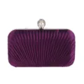 Purple pleated evening clutch bag with pearl rhinestone clasp for women's party wear. - Purple