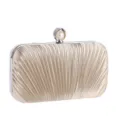 Elegant pleated evening clutch bag with pearl rhinestone clasp for women banquets events. - Apricot