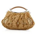 Gold vintage beaded handbag closeup detail, retro sequin evening clutch, elegant cheongsam accessory - Gold