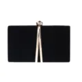 Zwarte fluwelen avondtas met gouden metalen sluiting en elegant hardcase doosontwerp. - Zwart