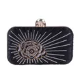 Pochette de soirée élégante en strass avec boîte rigide en satin noir et fermoir cristal. - Noir
