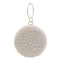 Elegante ronde parel avondtas met gouden metalen handvat voor dames, perfect voor feestjes. - Broken Wit