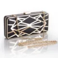 Zwarte en gouden geometrische avondtas clutch voor dames met ketting crossbody tas. - Zwart