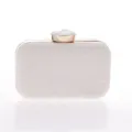 Witte kanten avondclutch tas, elegante gouden metalen lijst en schitterende strass-sluiting. - Wit