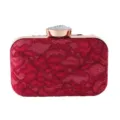 Rode kanten clutch tas detail met fijn bloemig textuur en sprankelende kristallen sluiting. - Bordeauxrood