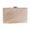 Detailed shot of a champagne pleated evening clutch with rhinestone clasp for women party. - Apricot