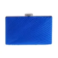 Blue pleated clutch bag detail, rhinestone embellished clasp, elegant evening purse. - Blue