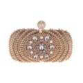 Prachtige avondtas clutch met parels, schitterende strass-steentjes en gouden sluiting. - Abrikoos