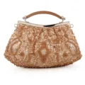 Gouden pailletten kraal avondtas vintage clutch handtas met handvat voor dames. - Champagne