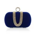 Elegante koningsblauwe fluwelen avondtas met sprankelende strass U-vormige decoratie en ring. - Blauw