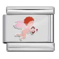 Stainless steel Italian charm bracelet link with cute enamel cupid angel design DIY jewelry piece - Cupid Style (ICP-JC120-4S)