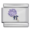 Stainless steel Italian charm link featuring a cute purple dessert and bow enamel design for DIY. - Purple Floral Pattern (ICP-JC121-2S)