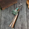 Westerse cowboy stijl turquoise leer vee tag sleutelhanger met een prachtige kwast. - Letter B