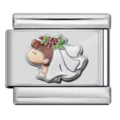Stainless steel Italian charm detail view featuring a cute bride pattern with colorful enamel. - Cartoon Bride Style (ICP-JC120-2S)