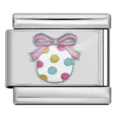 Stainless steel Italian charm bracelet link with cute bow and polka dot pattern for DIY jewelry. - Easter Egg Pattern (ICP-JC121-4S)
