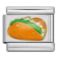 Stainless steel Italian modular charm link featuring a colorful taco Mexican food design for DIY. - Taco Pattern (ICP-JC144-S)