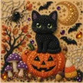 Halloween gato negro calabaza pintura de diamante kit de manualidades DIY con brillantes. - LC-102 (Marco Interior 20x20x1.5 cm Bolsa OPP)