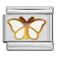 Stainless steel Italian charm link with gold-colored butterfly design for DIY bracelet jewelry. - Butterfly Pattern (ICP-JC116S)