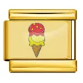 Abalorio modular italiano de acero dorado con bonito diseño de helado esmaltado para pulsera DIY. - Patrón de Helado (ICP-JC076-1G) / Paquete de 5 / Dorado