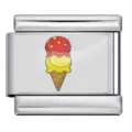 Enlace de pulsera de dijes italiana de acero inoxidable con diseño de cono de helado esmaltado. - Patrón de Helado (ICP-JC076-1S) / Paquete de 5 / Plateado