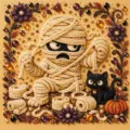 Kit de pintura de diamante perla DIY de Halloween con diseno de momia para decoracion. - LC-107 / Lienzo Sin Marco 25x25 cm (Bolsa OPP)