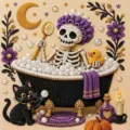 Kit de pintura de diamantes de Halloween esqueleto baño diamantes imitación cuentas 30x30cm - LC-108 / Lienzo Sin Marco 25x25 cm (Bolsa OPP)