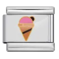 Ice cream stainless steel Italian charm link for DIY modular bracelet jewelry - Two-Tone Ice Cream Pattern (ICP-JC076-4S)