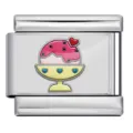 Stainless steel Italian charm bracelet link with cute ice cream enamel pattern jewelry - Pink Sundae Pattern (ICP-JC076-5S)