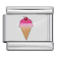 Stainless steel Italian charm link featuring a cute enamel ice cream cone design for DIY bracelets. - Cherry Ice Cream Pattern (ICP-JC076-6S)