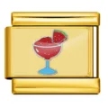 Gold stainless steel Italian charm link with colorful watermelon cocktail motif for DIY bracelet. - Watermelon Smoothie Pattern (ICP-JC076-7G)