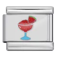 Stainless steel Italian modular charm bracelet link featuring a colorful cocktail and watermelon design. - Watermelon Cocktail Pattern (ICP-JC076-7S)