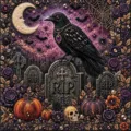 Kit de Pintura de Diamantes de Halloween DIY Arte Estrás Cristal Cuervo Asustadizo - LC-115 (Lienzo Sin Marco 25x25 cm Bolsa OPP)