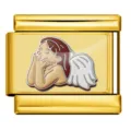Gold stainless steel Italian charm bracelet link with cute angel enamel design diy accessory - Cartoon Angel Pattern (ICP-JC117G)