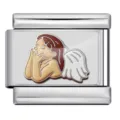 Stainless steel Italian charm link featuring a sweet angel enamel design for DIY elastic bracelets. - Cartoon Angel Pattern (ICP-JC117S)