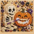 Kit de pintura de diamantes de esqueleto de calabaza de Halloween cuentas de bricolaje - LC-117 / Lienzo Sin Marco 25x25 cm (Bolsa OPP)