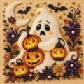 Pintura de diamante Halloween fantasma calabaza cuentas arte kit de bricolage decoración de pared - LC-119 / Lienzo Sin Marco 25x25 cm (Bolsa OPP)