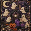 Kit de pintura de diamante Halloween bricolaje calabaza fantasma diamantes de imitación arte regalo - Estilo Castillo Mágico de Halloween (LC-120) / Lienzo Sin Marco 25x25cm (Bolsa OPP)