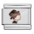 Stainless steel Italian modular charm link featuring a cute cartoon boy enamel design. - Cartoon Groom Style (ICP-JC120-1S)