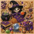 Halloween Bruja Pintura Diamante DIY Perla Arte Set Lindo Regalo Decoración Fiesta - Estilo Accesorios Mágicos de Halloween (LC-121) / Lienzo Sin Marco 25x25cm (Bolsa OPP)