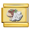 Gold Italian charm stainless steel link with bride wedding enamel design DIY bracelet piece - Cartoon Bride Style (ICP-JC120-2G)