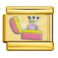 Gold stainless steel Italian charm link featuring a romantic ring box design for DIY bracelets. - Diamond Ring Box Style (ICP-JC120-3G)
