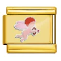 Gold stainless steel Italian modular charm bracelet link featuring cute cupid angel design for DIY jewelry. - Cupid Style (ICP-JC120-4G)