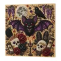 Kit de Pintura de Diamante Halloween DIY Calavera Gótica Murciélago Cuervo Arte de Pared - LC-125 (Lienzo Sin Marco 25x25 cm Bolsa OPP)